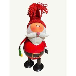 Santa Claus Metal Figurine With Knitted Hat and Festive Details 6 Inches Tall
